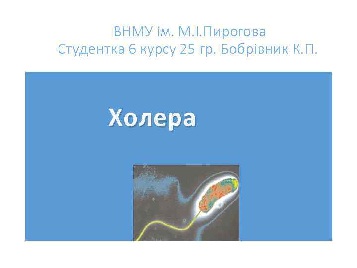 ВНМУ ім. М. І. Пирогова Студентка 6 курсу 25 гр. Бобрівник К. П. Холера