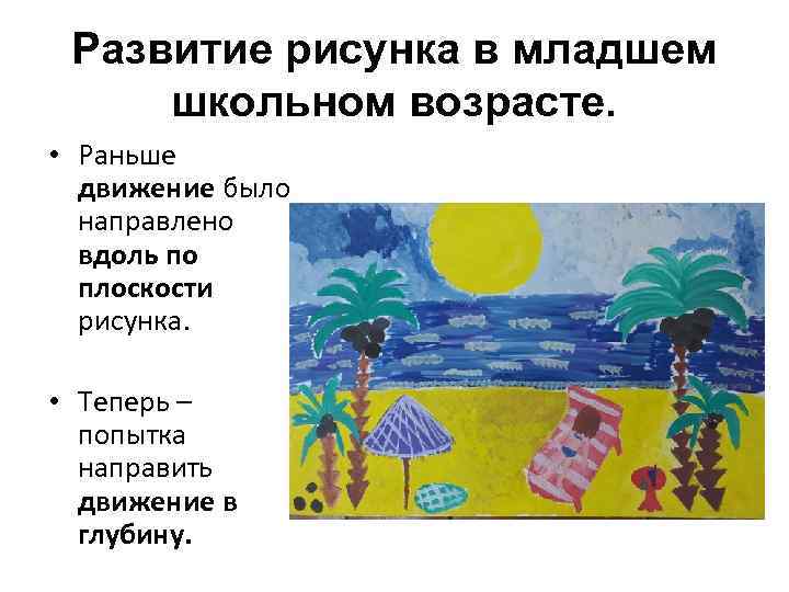 Развитие рисунка в младшем школьном возрасте. • Раньше движение было направлено вдоль по плоскости
