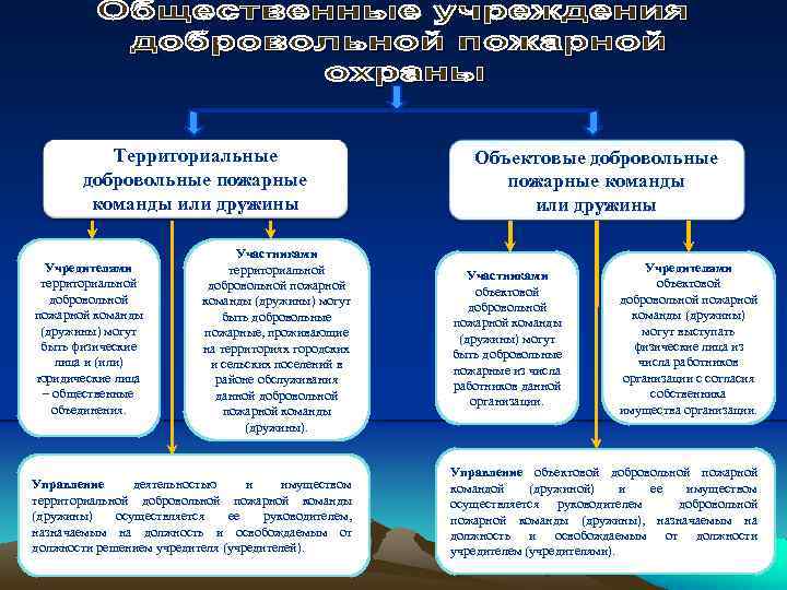 Территориальные добровольные пожарные команды или дружины Учредителями территориальной добровольной пожарной команды (дружины) могут быть