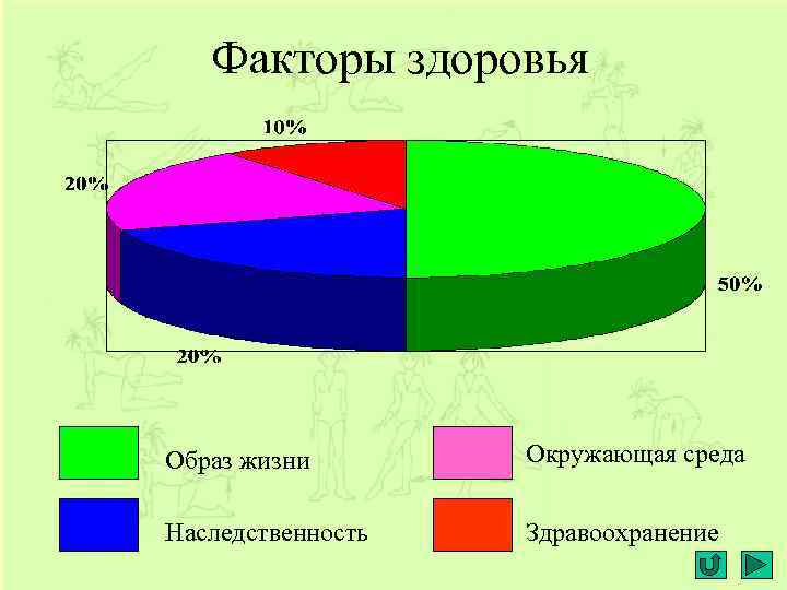 Факторы здоровья Образ жизни Окружающая среда Наследственность Здравоохранение 