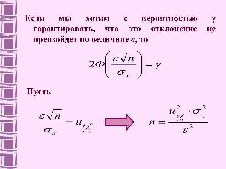 Если мы хотим с вероятностью гарантировать, что это отклонение превзойдет по величине ε, то