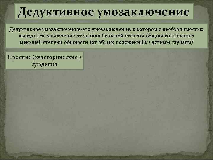 Дедуктивное умозаключение. Дедуктивное умозаключение это заключение. Виды дедуктивного заключения. Дедуктивное умозаключение и его виды.