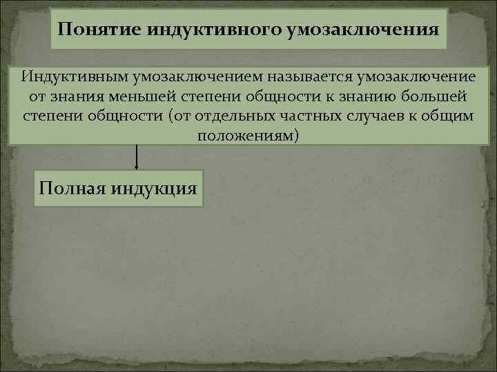 Понятие индуктивного умозаключения Индуктивным умозаключением называется умозаключение от знания меньшей степени общности к знанию