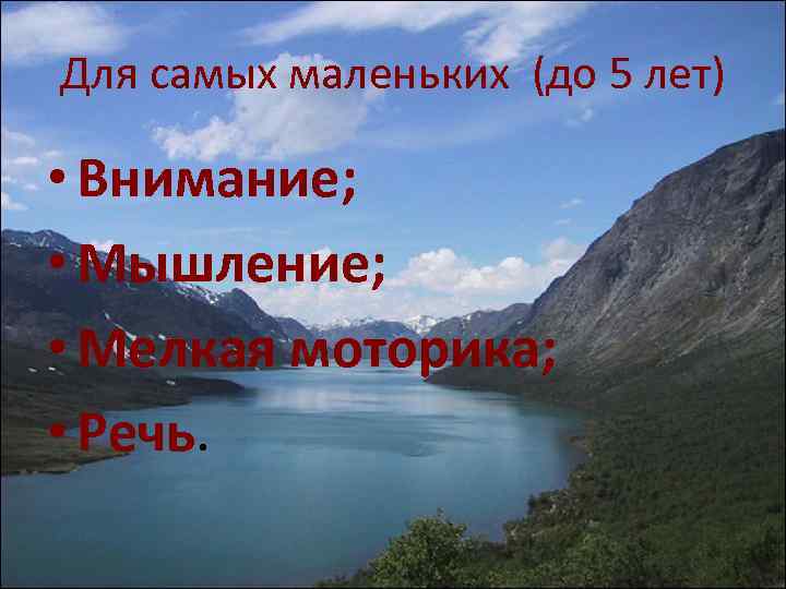 Для самых маленьких (до 5 лет) • Внимание; • Мышление; • Мелкая моторика; •