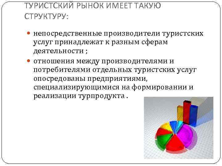 ТУРИСТСКИЙ РЫНОК ИМЕЕТ ТАКУЮ СТРУКТУРУ: непосредственные производители туристских услуг принадлежат к разным сферам деятельности