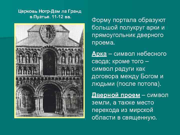 Церковь Нотр-Дам ла Гранд в Пуатье. 11 -12 вв. Форму портала образуют большой полукруг