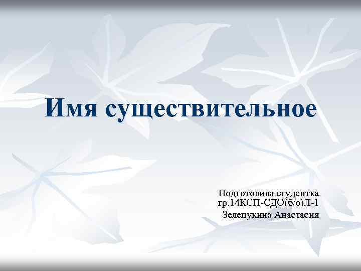 Имя существительное Подготовила студентка гр. 14 КСП-СДО(б/о)Л-1 Зелепукина Анастасия 