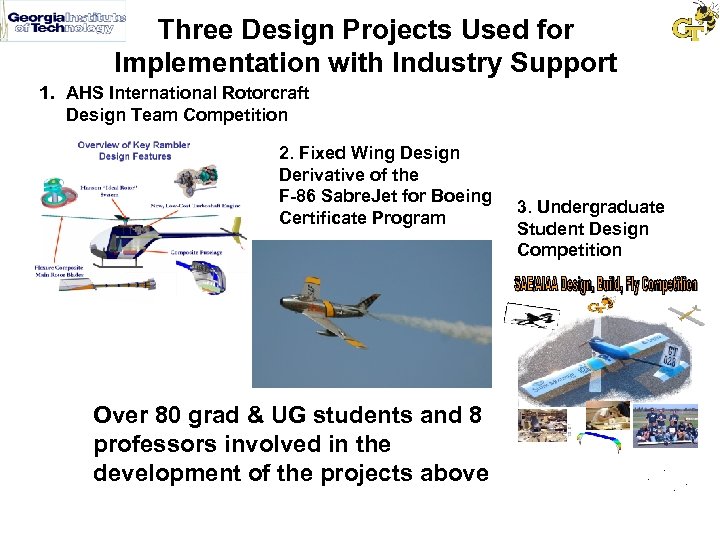 Three Design Projects Used for Implementation with Industry Support 1. AHS International Rotorcraft Design