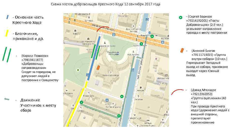 Схема постов добровольцев Крестного Хода 12 сентября 2017 года - Основная часть Крестного Хода