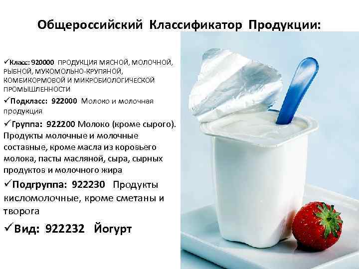 Общероссийский Классификатор Продукции: üКласс: 920000 ПРОДУКЦИЯ МЯСНОЙ, МОЛОЧНОЙ, РЫБНОЙ, МУКОМОЛЬНО-КРУПЯНОЙ, КОМБИКОРМОВОЙ И МИКРОБИОЛОГИЧЕСКОЙ ПРОМЫШЛЕННОСТИ
