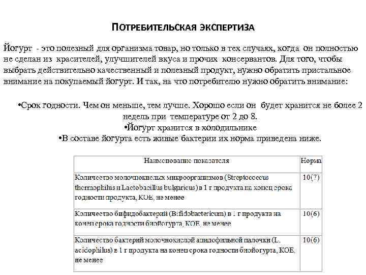  ПОТРЕБИТЕЛЬСКАЯ ЭКСПЕРТИЗА Йогурт - это полезный для организма товар, но только в тех