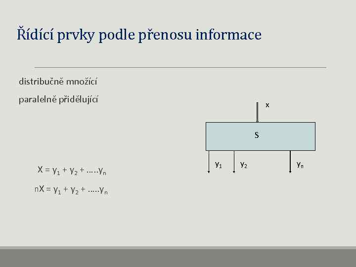 Řídící prvky podle přenosu informace distribučně množící paralelně přidělující x X = y 1
