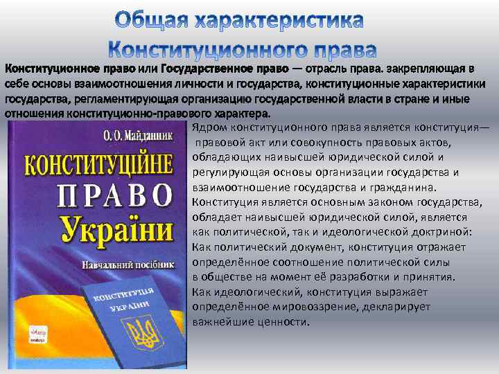 1 конституционное государственное право. Общая характеристика конституционного права. Общая характеристика конституционного права РФ. Конституционное право характеристика. Характеристика конституционного права РФ как отрасли права.