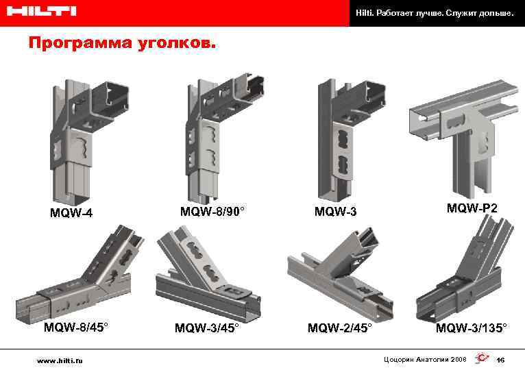 Hilti. Работает лучше. Служит дольше. Программа уголков. MQW-4 MQW-8/45° www. hilti. ru MQW-8/90° MQW-3/45°