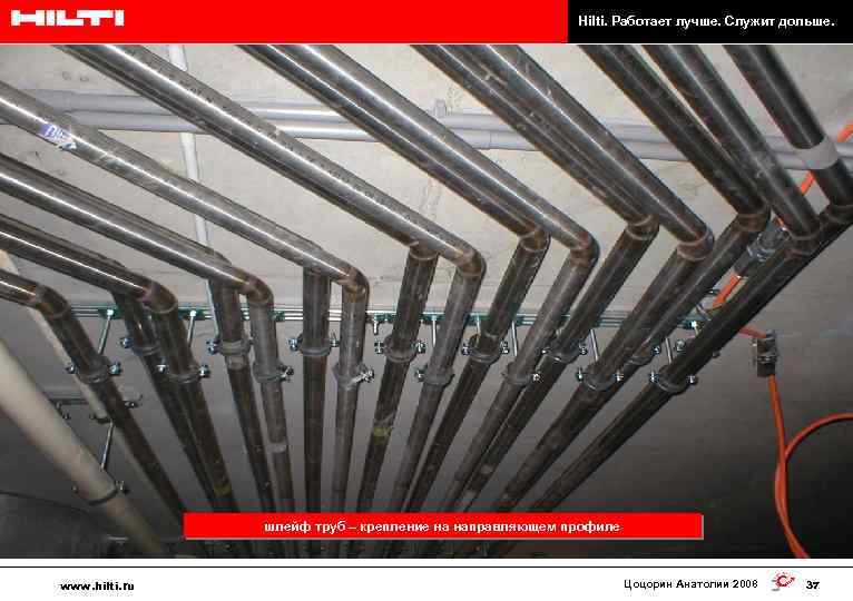 Hilti. Работает лучше. Служит дольше. шлейф труб – крепление на направляющем профиле www. hilti.