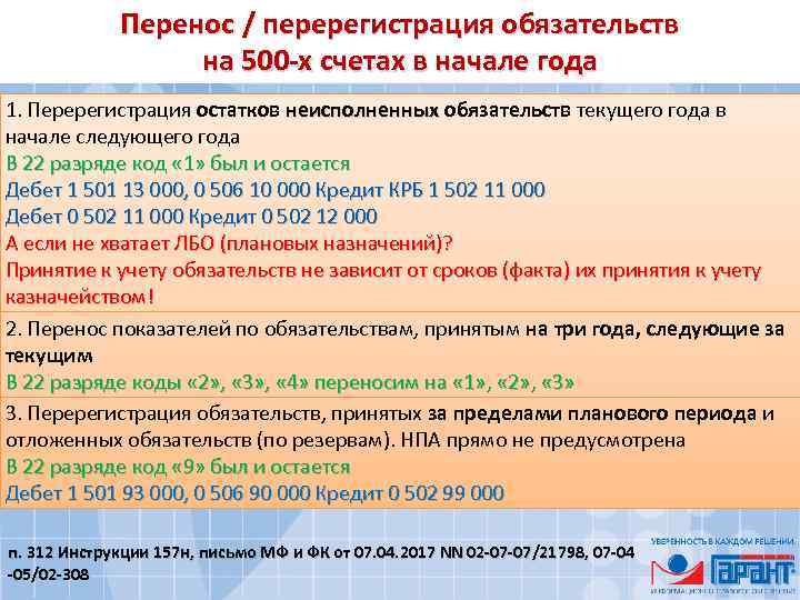 Перенос / перерегистрация обязательств на 500 -х счетах в начале года 1. Перерегистрация остатков