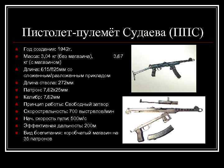 Пистолет-пулемёт Судаева (ППС) n n n Год создания: 1942 г. Масса: 3, 04 кг