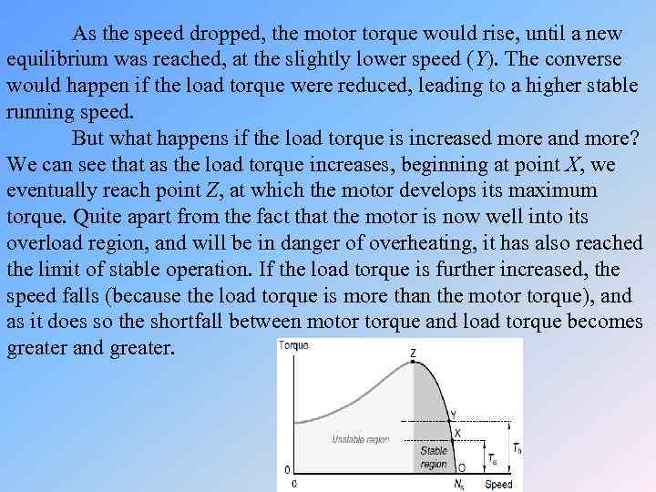 As the speed dropped, the motor torque would rise, until a new equilibrium was