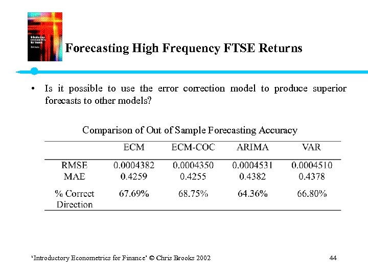 Forecasting High Frequency FTSE Returns • Is it possible to use the error correction