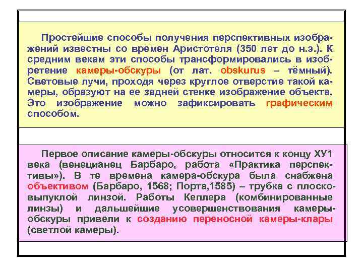 Простейшие способы получения перспективных изобра- жений известны со времен Аристотеля (350 лет до н.