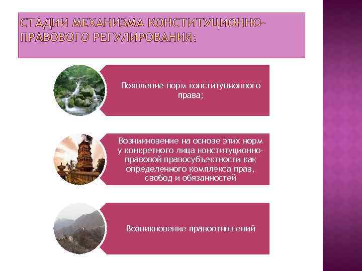 Появление норм конституционного права; Возникновение на основе этих норм у конкретного лица конституционноправовой правосубъектности