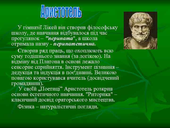 У гімназії Лікей він створив філософську школу, де навчання відбувалося під час прогулянок –