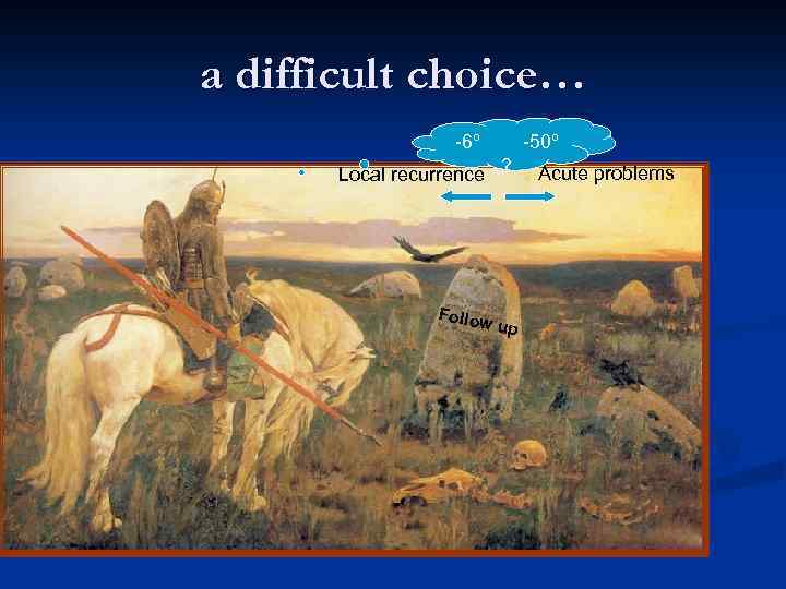 а difficult choice… -6º -50º Local recurrence ? Follow up Acute problems 