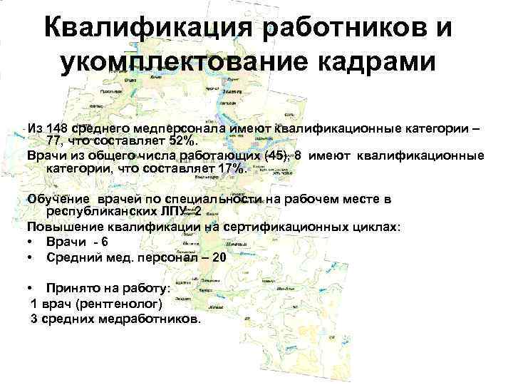 Квалификация работников и укомплектование кадрами Из 148 среднего медперсонала имеют квалификационные категории – 77,