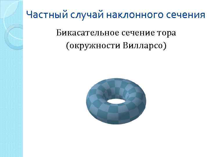 Частный случай наклонного сечения Бикасательное сечение тора (окружности Вилларсо) 