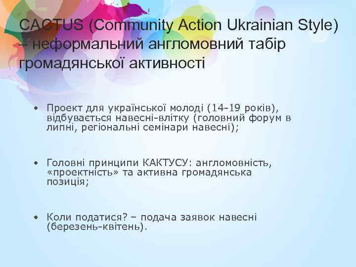 CACTUS (Community Action Ukrainian Style) – неформальний англомовний табір громадянської активності • Проект для