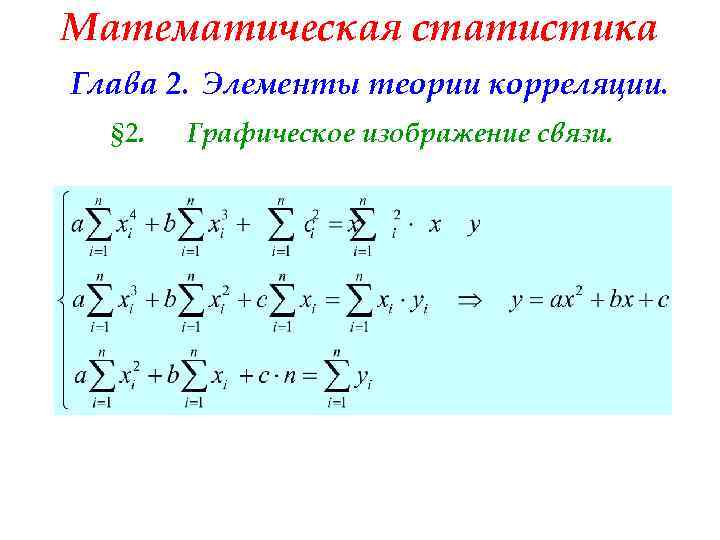 Математическая статистика Глава 2. Элементы теории корреляции. § 2. Графическое изображение связи. 