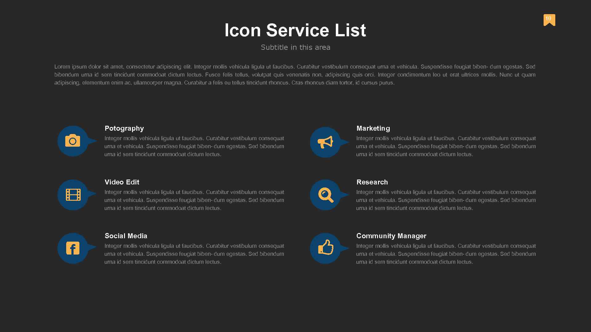 Icon Service List Subtitle in this area Lorem ipsum dolor sit amet, consectetur adipiscing