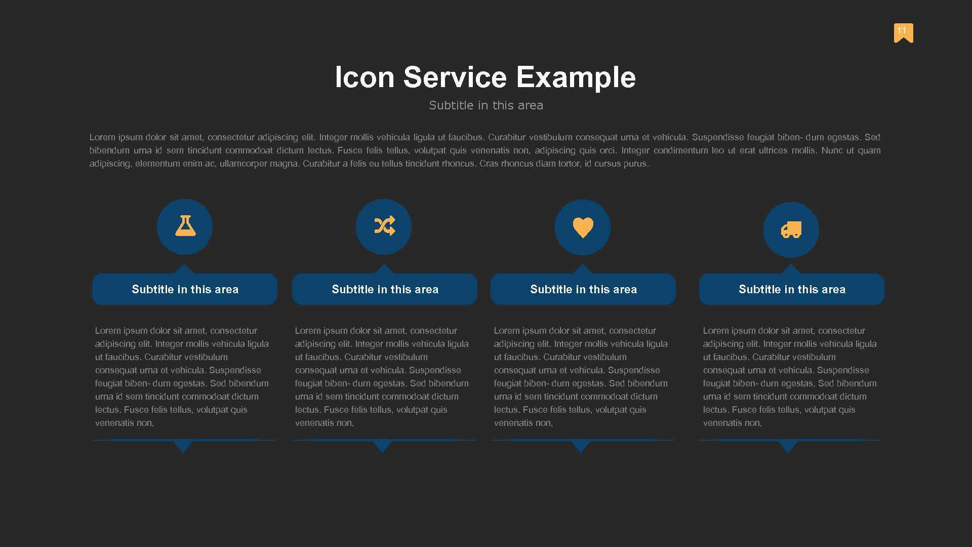 11 Icon Service Example Subtitle in this area Lorem ipsum dolor sit amet, consectetur