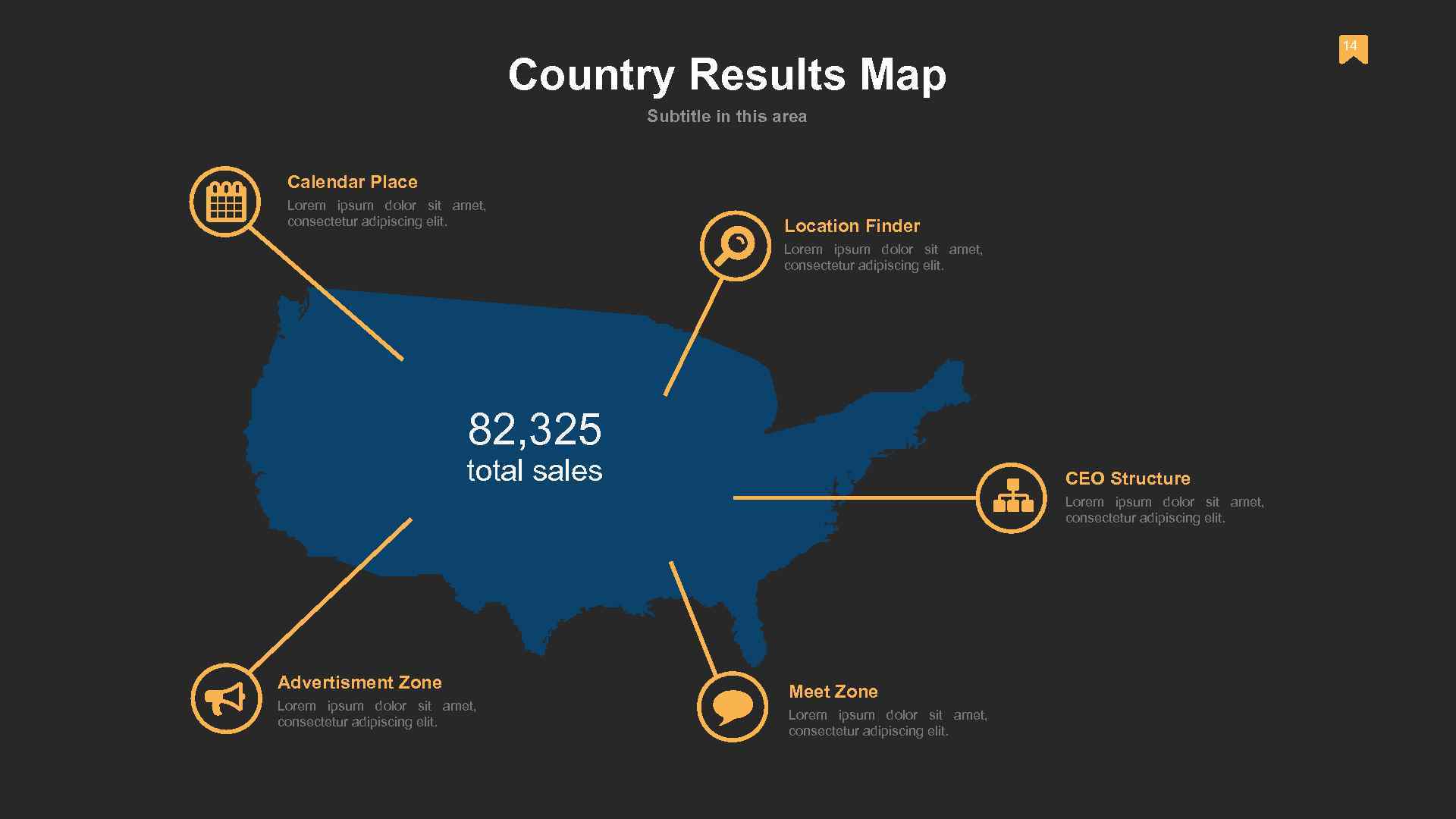 14 Country Results Map Subtitle in this area Calendar Place Lorem ipsum dolor sit