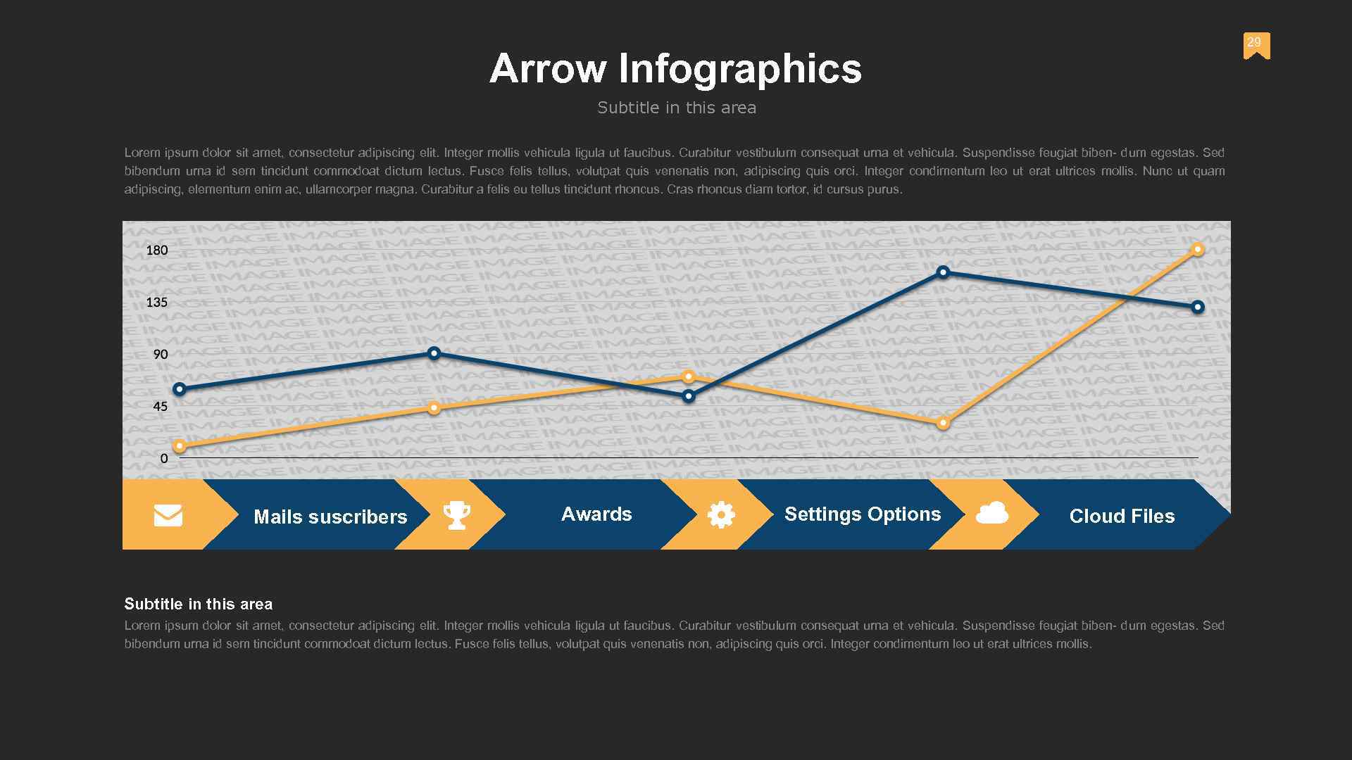 29 Arrow Infographics Subtitle in this area Lorem ipsum dolor sit amet, consectetur adipiscing