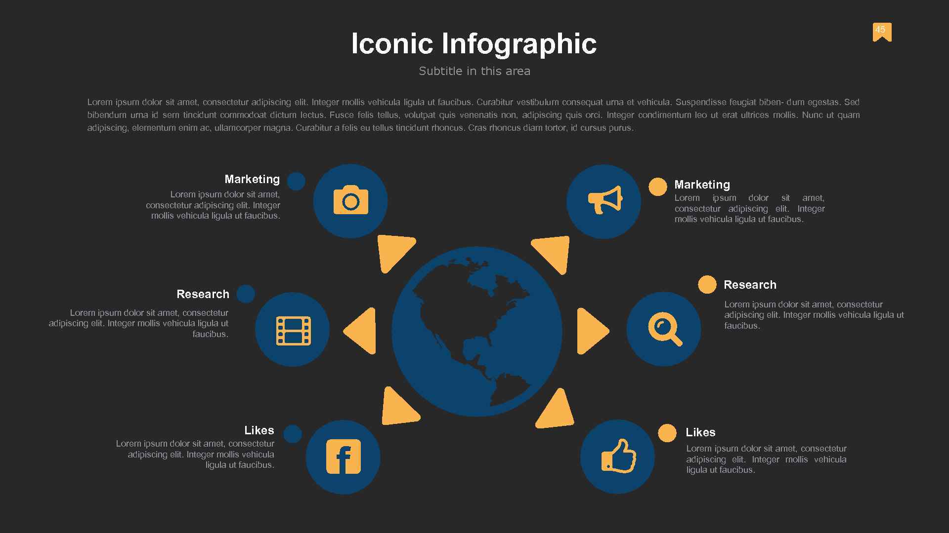 45 Iconic Infographic Subtitle in this area Lorem ipsum dolor sit amet, consectetur adipiscing