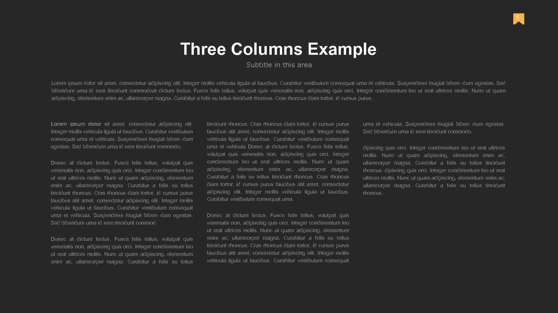 5 Three Columns Example Subtitle in this area Lorem ipsum dolor sit amet, consectetur