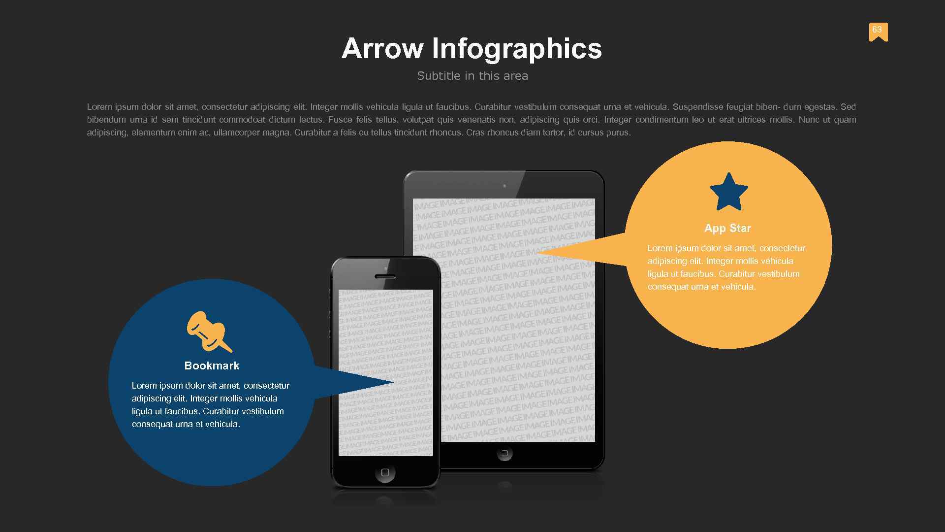 63 Arrow Infographics Subtitle in this area Lorem ipsum dolor sit amet, consectetur adipiscing