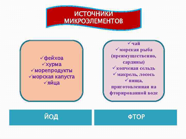 ИСТОЧНИКИ МИКРОЭЛЕМЕНТОВ üфейхоа üхурма üморепродукты üморская капуста üяйца ЙОД üчай üморская рыба (преимущественно, сардины)