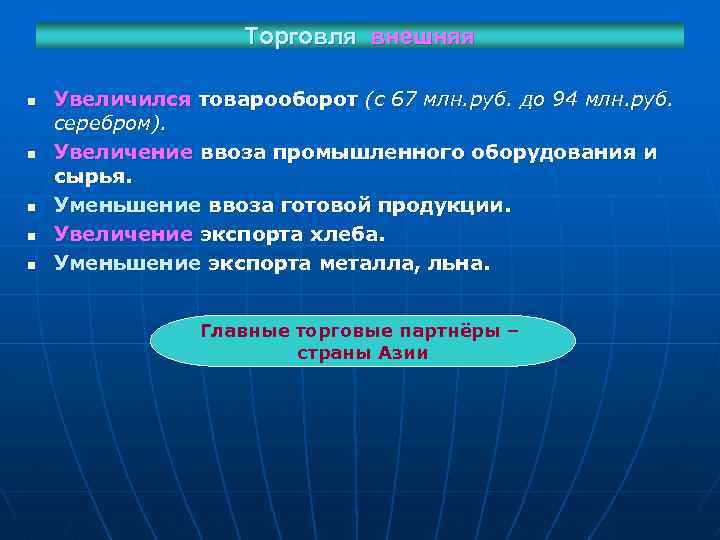 Торговля внешняя n n n Увеличился товарооборот (с 67 млн. руб. до 94 млн.