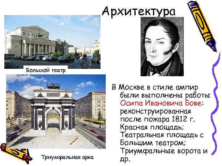 Архитектура Большой театр Триумфальная арка В Москве в стиле ампир были выполнены работы Осипа