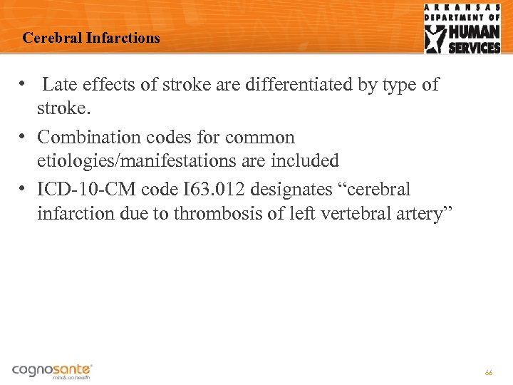 Cerebral Infarctions • Late effects of stroke are differentiated by type of stroke. •