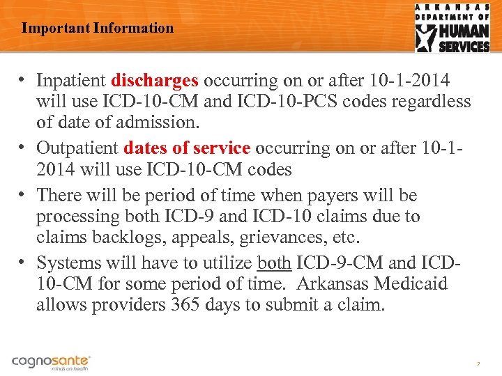 Important Information • Inpatient discharges occurring on or after 10 -1 -2014 will use
