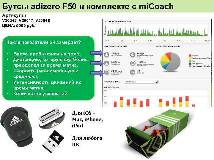 Бутсы adizero F 50 в комплекте с mi. Coach Артикулы V 20643, V 20647,