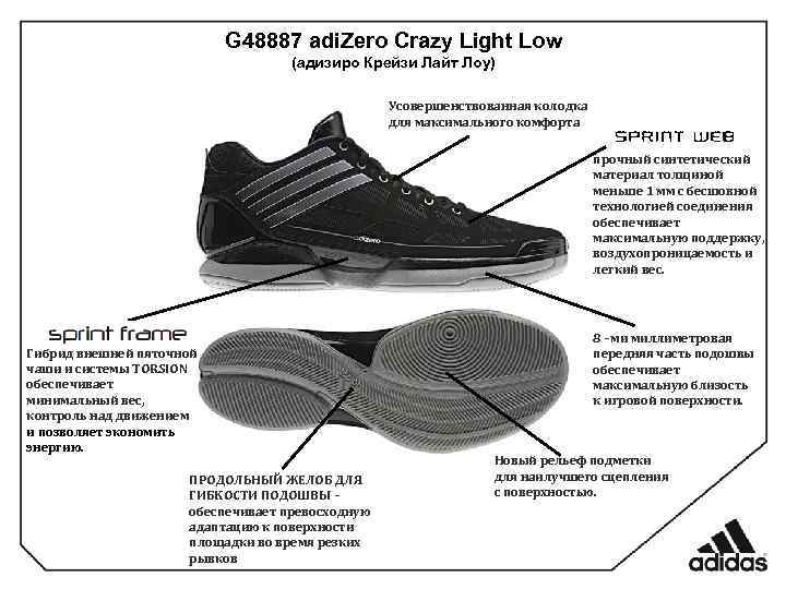 G 48887 adi. Zero Crazy Light Low (адизиро Крейзи Лайт Лоу) Усовершенствованная колодка для