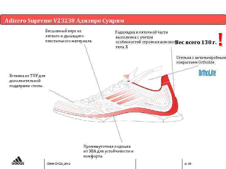 Adizero Supreme V 23238 Адизиро Суприм Бесшовный верх из легкого и дышащего текстильного материала.