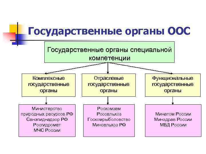 Государственные органы ООС Государственные органы специальной компетенции Комплексные государственные органы Министерство природных ресурсов РФ