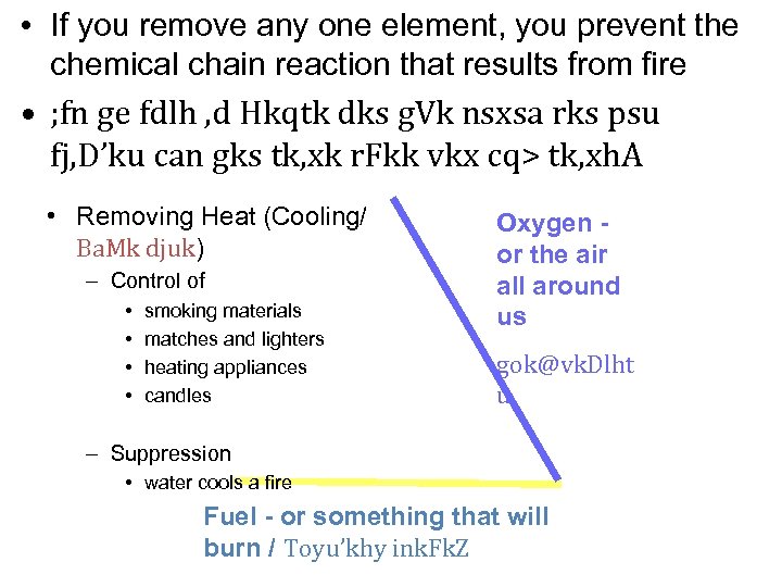  • If you remove any one element, you prevent the chemical chain reaction