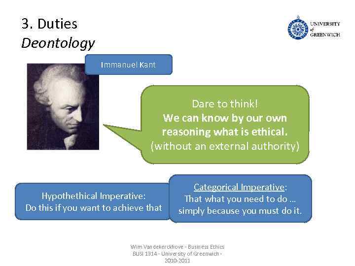 3. Duties Deontology Immanuel Kant Dare to think! We can know by our own