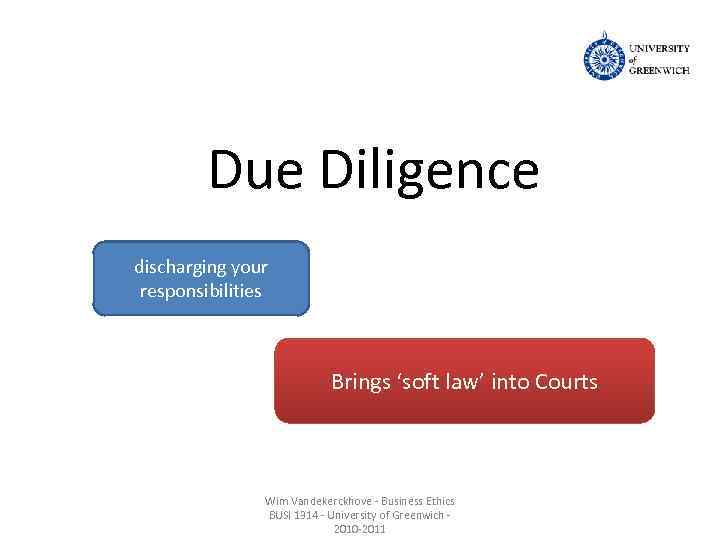 Due Diligence discharging your responsibilities Brings ‘soft law’ into Courts Wim Vandekerckhove - Business